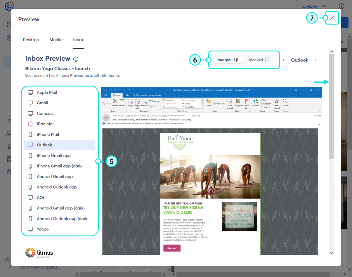Inbox Preview Email Client Options and Blocked Images toggle