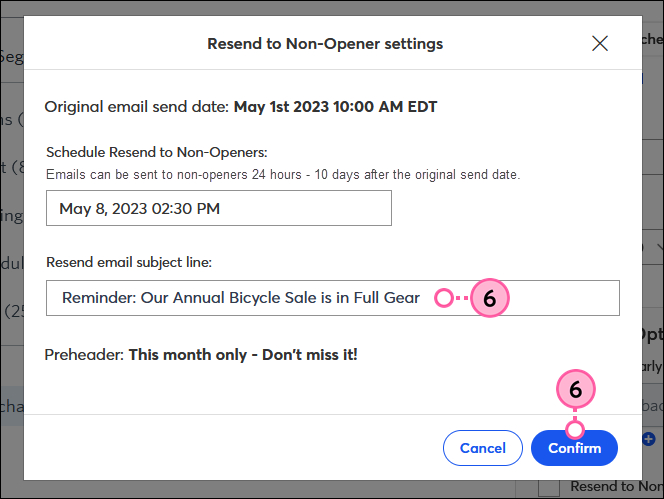 Resend Subject Line Field and Confirm Button