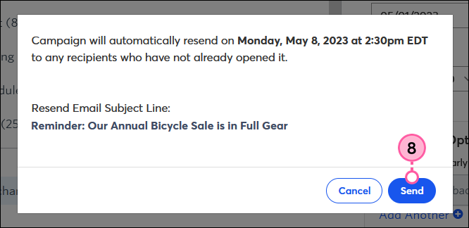 Resend Options Confirmation and Send Button