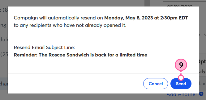 Resend Options Confirmation and Send Button