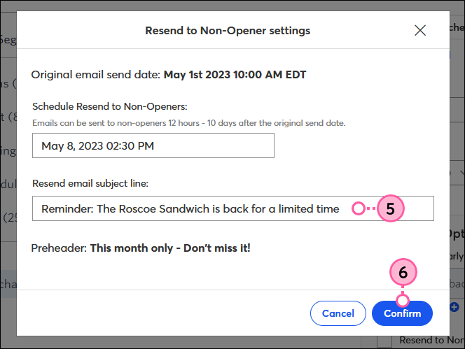 Resend Subject Line Field and Confirm Button