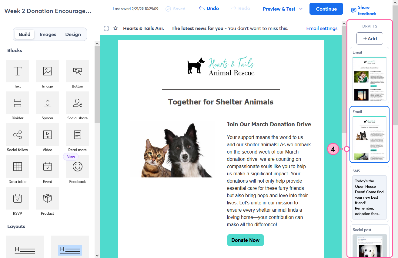 Email editor with Asset Manager panel