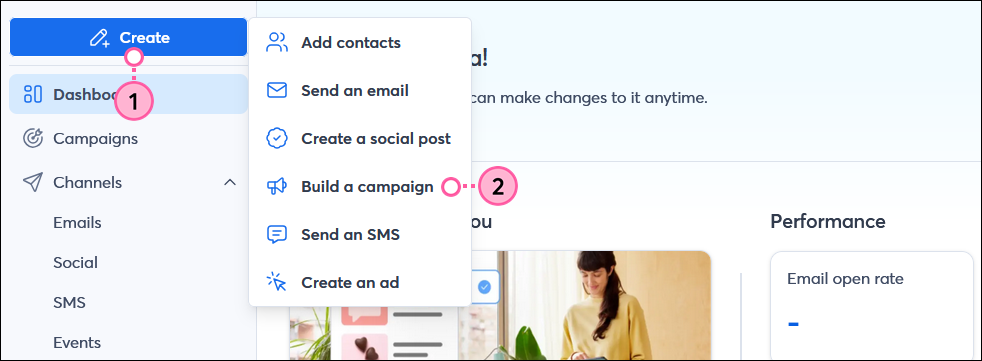 Create button in left nav with Campaign Builder option in drop-down