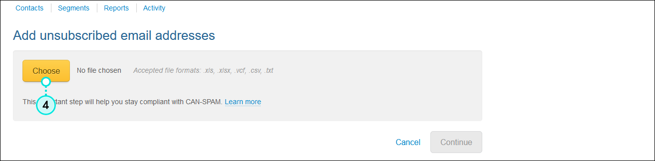 Add unsubscribed email addresses page and Choose button