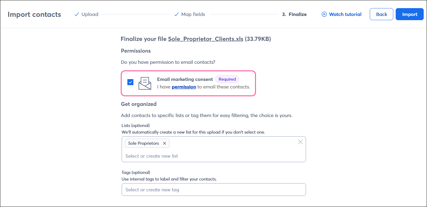 Import contacts Email consent section without advanced email permissions enabled