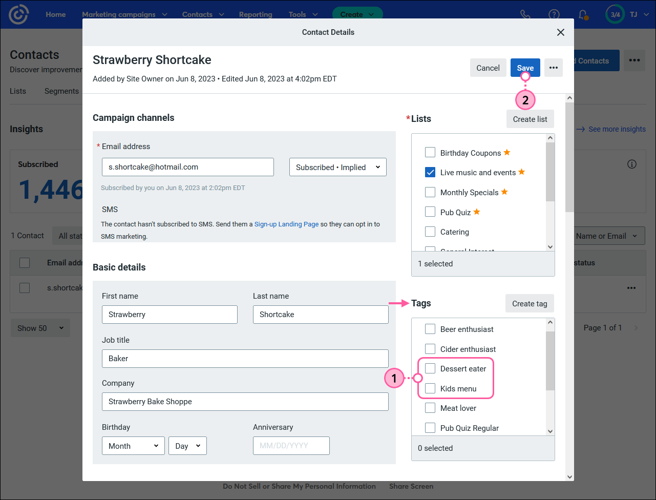 Add or remove tags from a specific contact