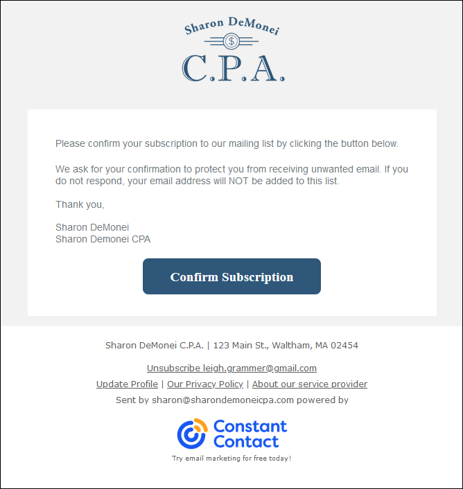 Example Confirm Opt-in Email