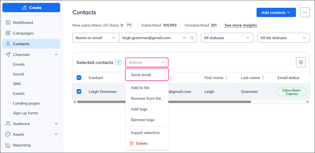 Enviar un mensaje de correo a contactos individuales de múltiples listas con QuickSend