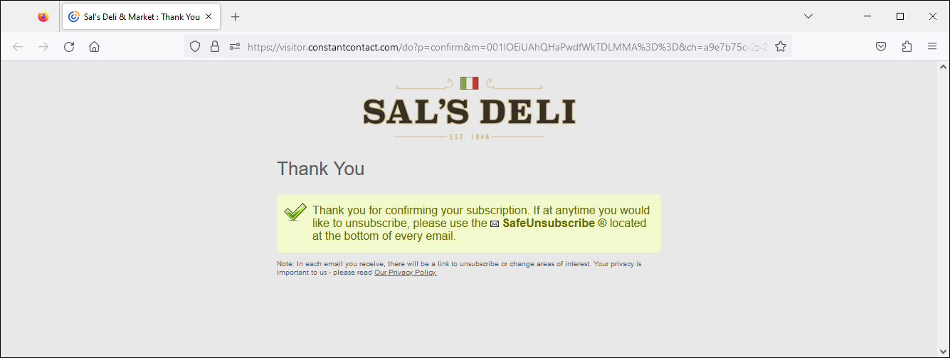 Resubscribe Thank You page with success message and unsubscribe instructions