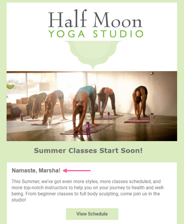 Custom code email with personalized contact detail