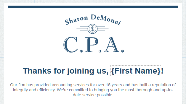 Welcome email with logo as banner at the top