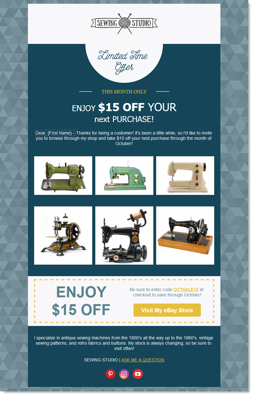 Example eBay Store Promotion Email