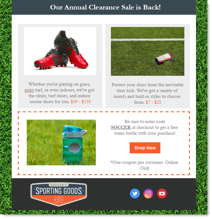 Email example targeted at soccer players.
