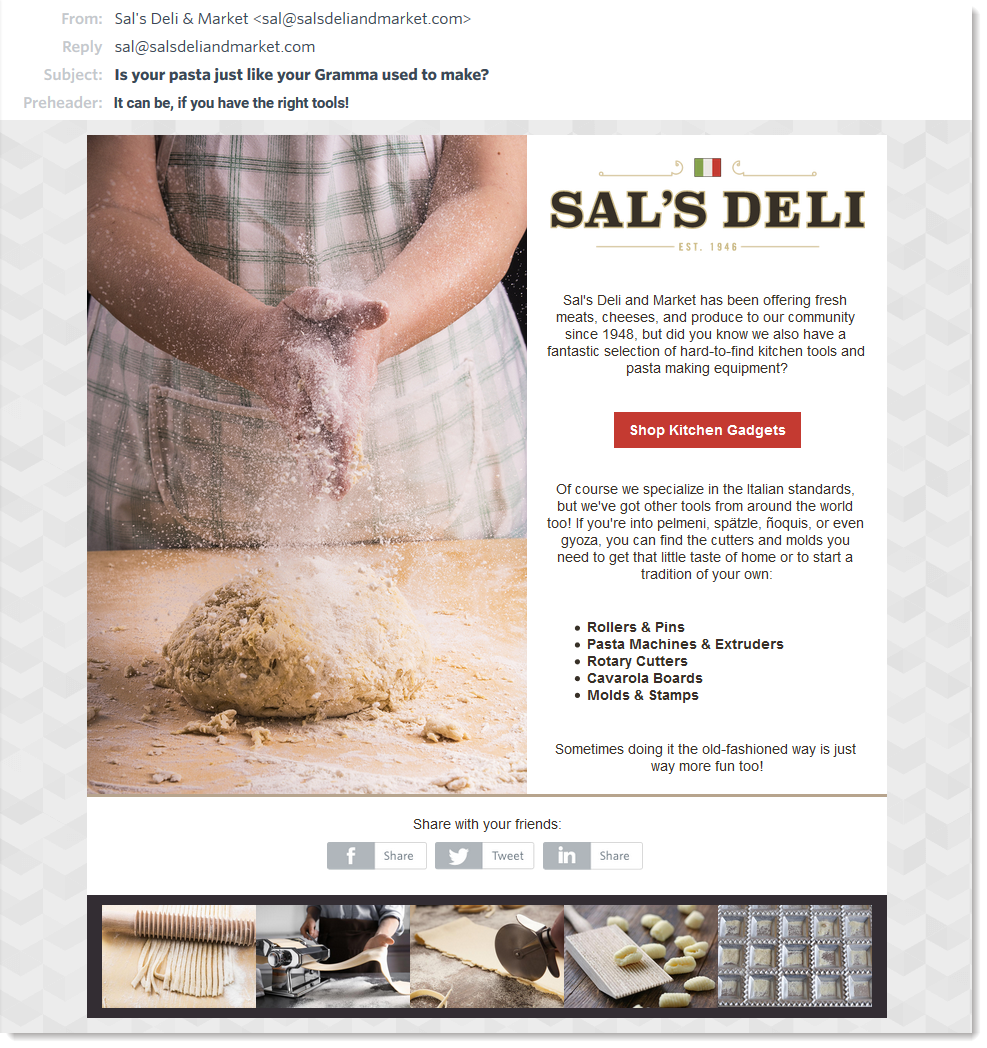 Email example with header, branding, and formatting