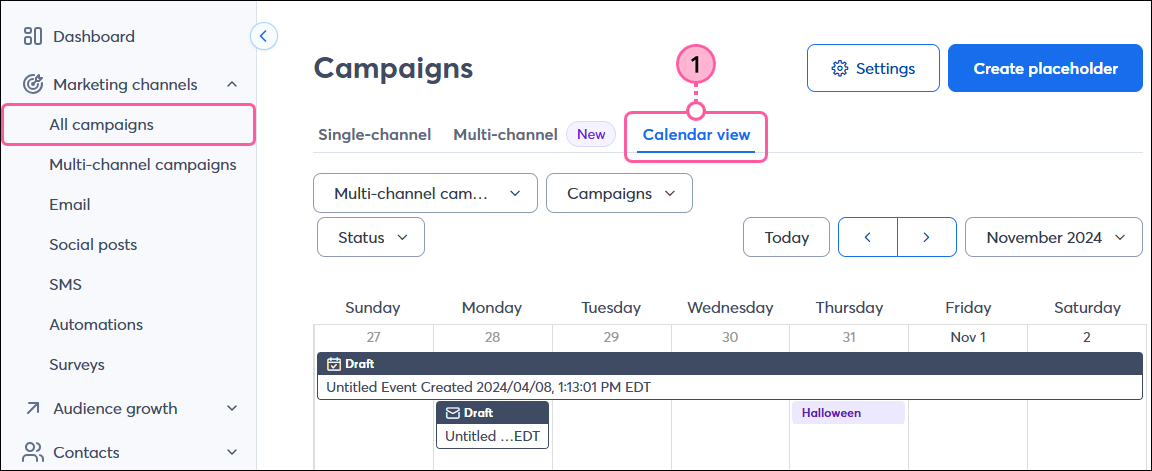 All Campaigns page and Calendar option