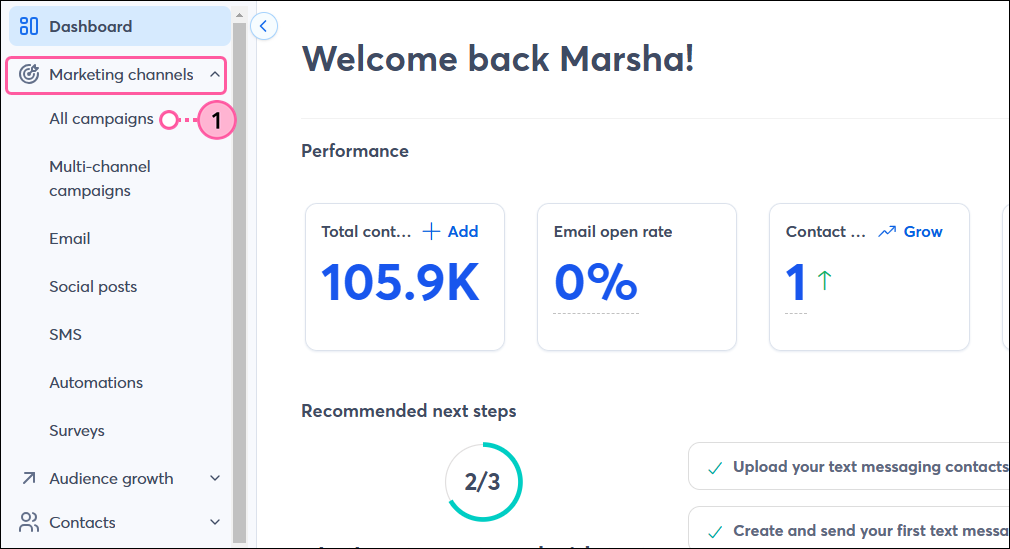 Marketing drop-down with All Campaigns option