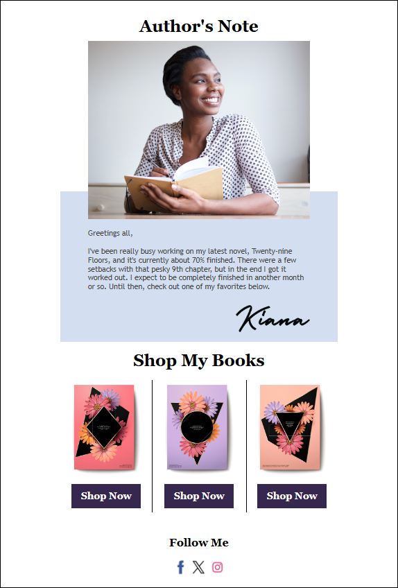 Example of an email with author update.