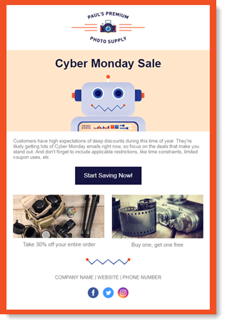 Example of Cyber Monday template.