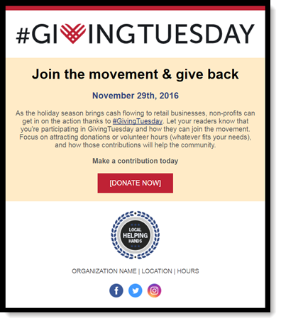 Example of Giving Tuesday template.
