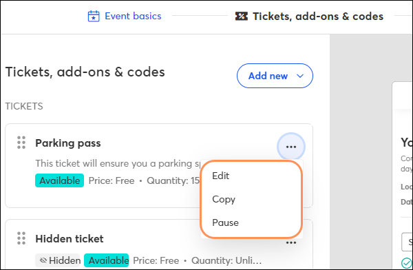 Editar, copiar o pausar una entrada del evento