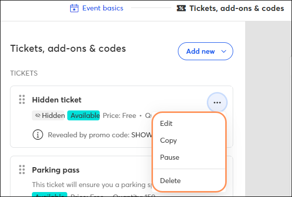 Editar, copiar o pausar una entrada del evento