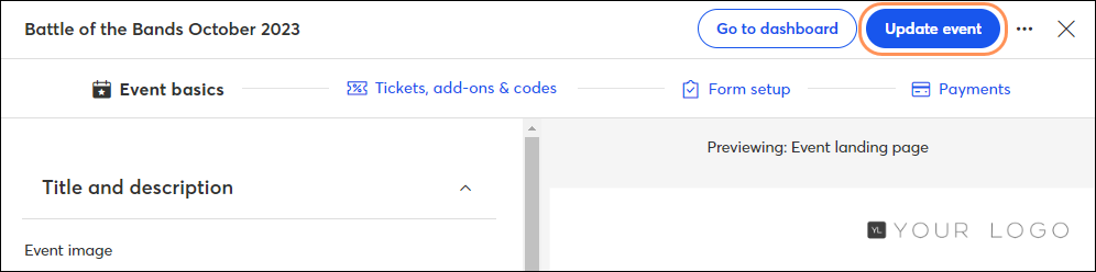 Update active event with edits