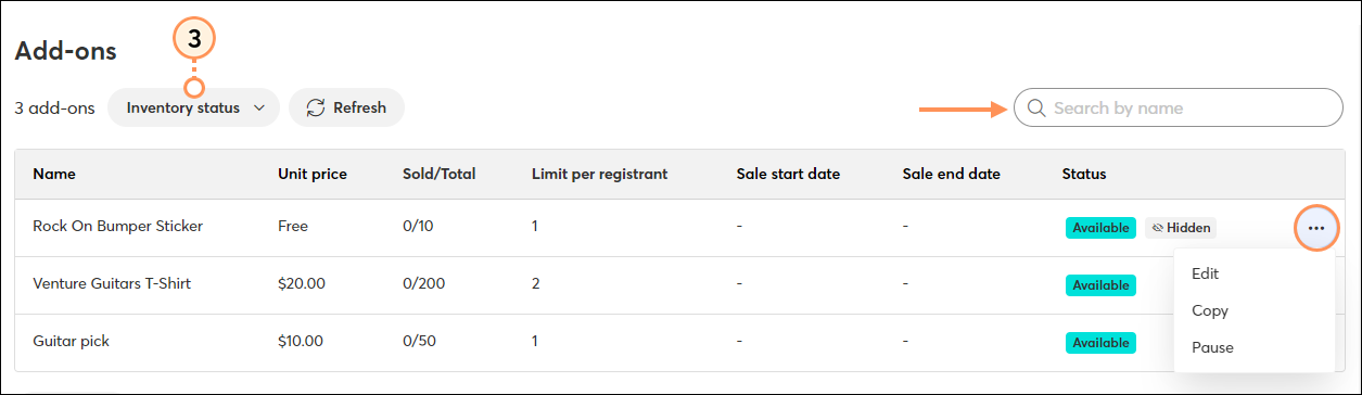 Filter or search add ons list