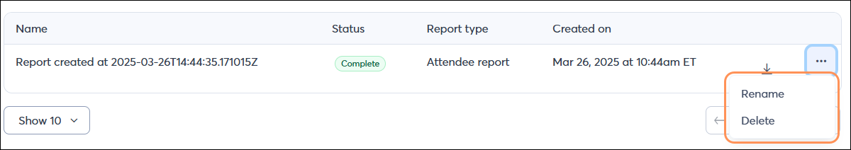 Rename or delete a attendee event report