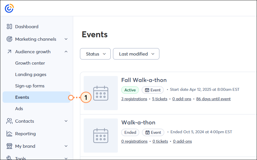 Pestaña Audience Growth Events (Eventos de crecimiento de audiencia)