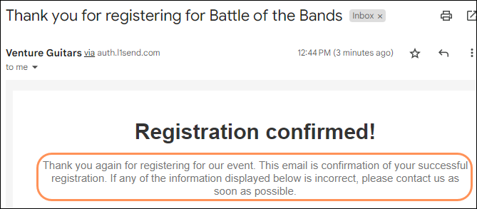 Confirmation Email Message Example