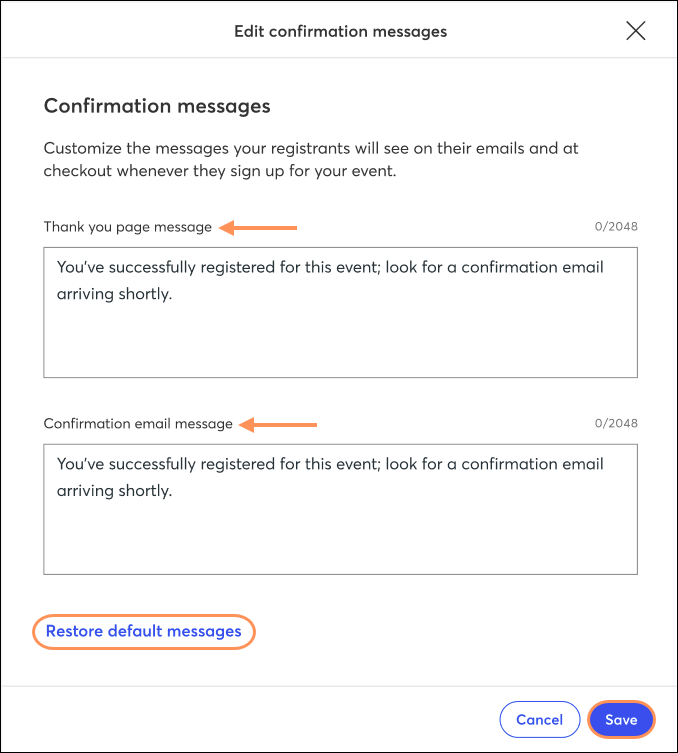 Edit messages, restore defaults, save