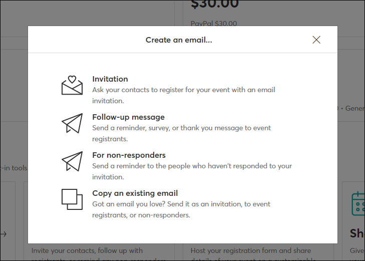 Event email options