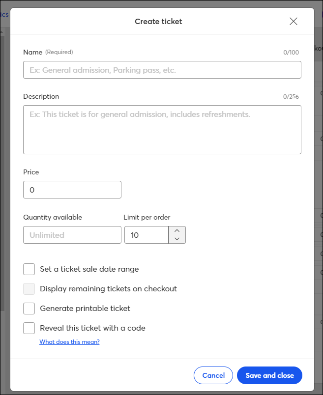 Enter ticket information