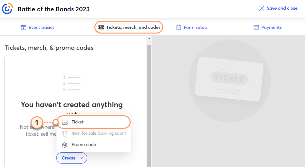 Create a new event ticket