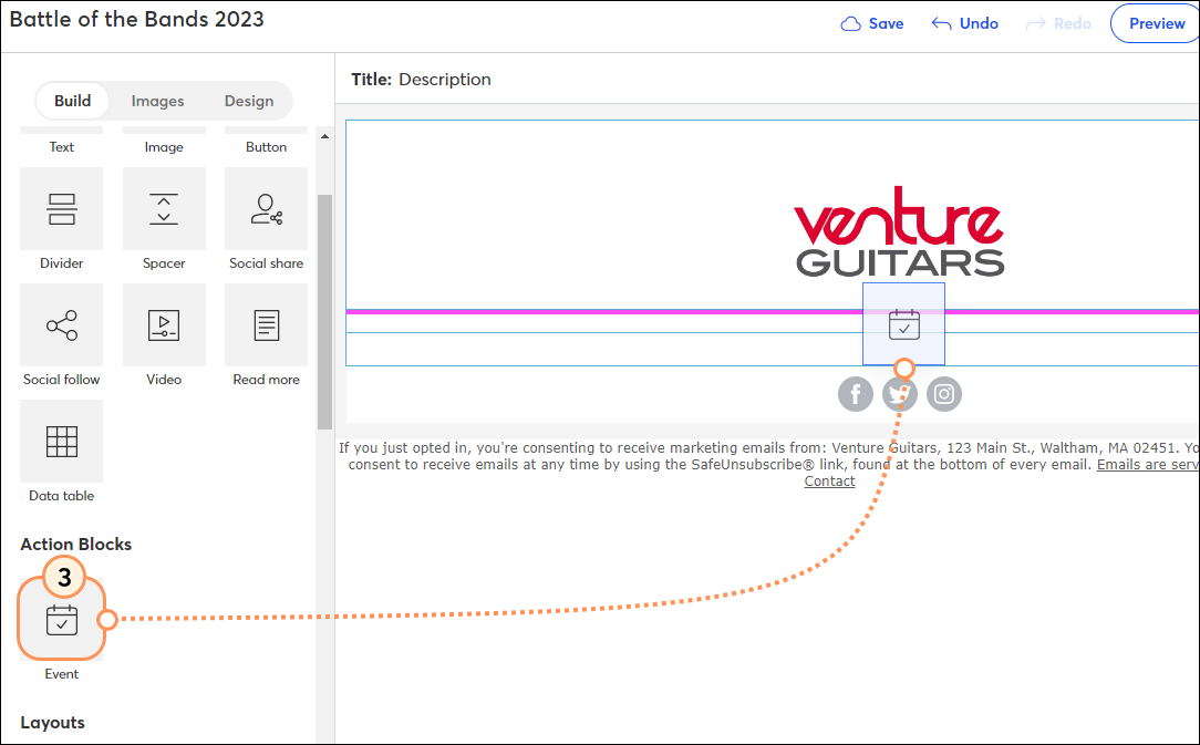 Add event block to landing page