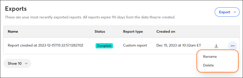 Rename or delete a custom event report