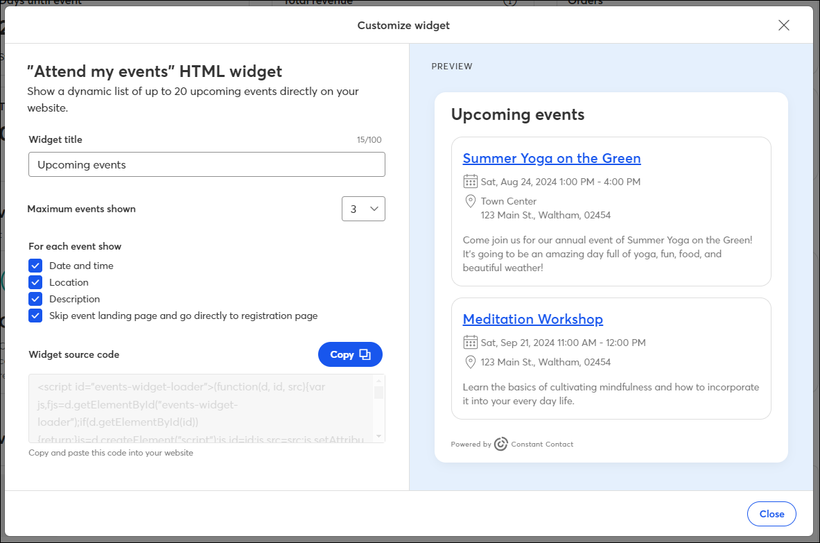 Customize Event Widget