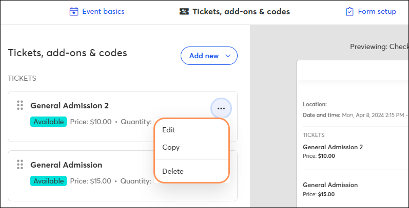 Editar, copiar o pausar una entrada del evento