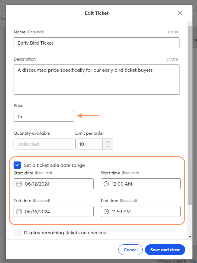 Early Bird Ticket Example