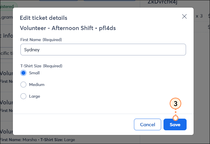Update ticket details and save