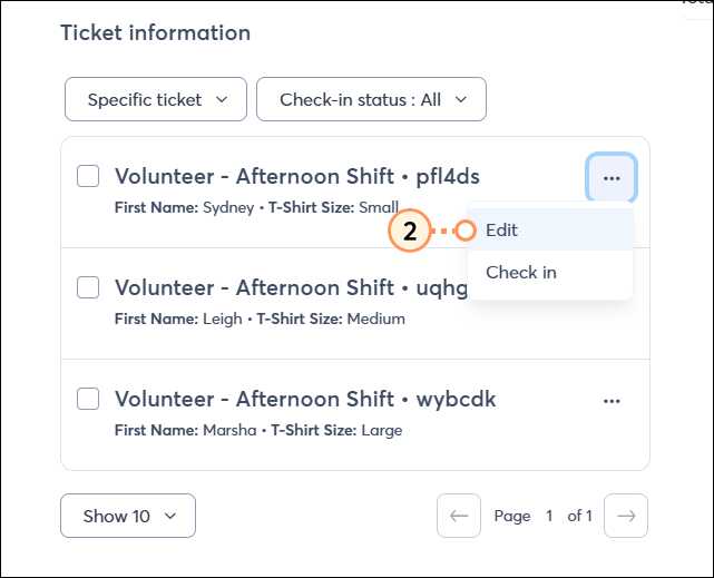 Ticket dropdown menu edit option