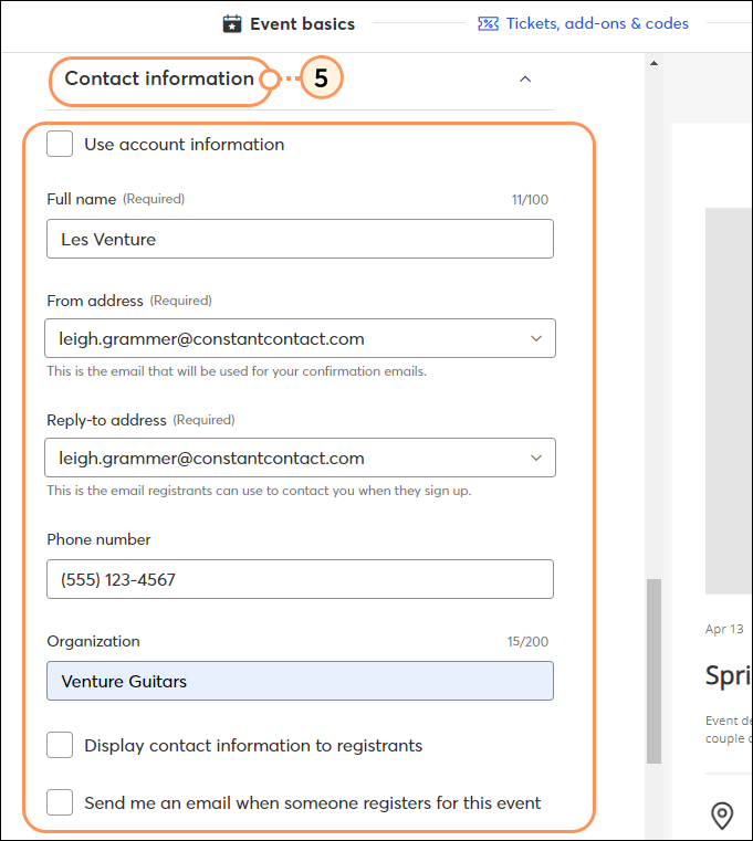 Fill out contact information