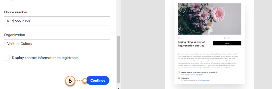 Event Basics Tab Continue Button