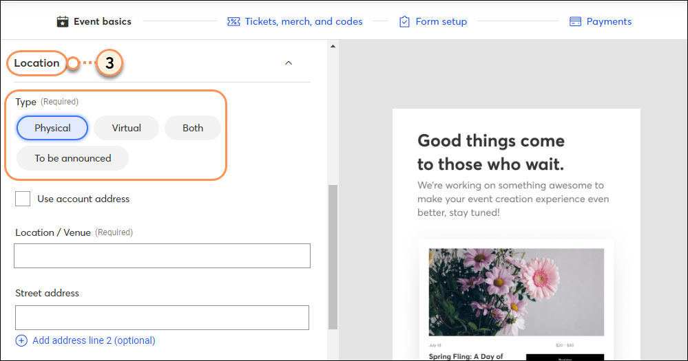 Enter location type for your event