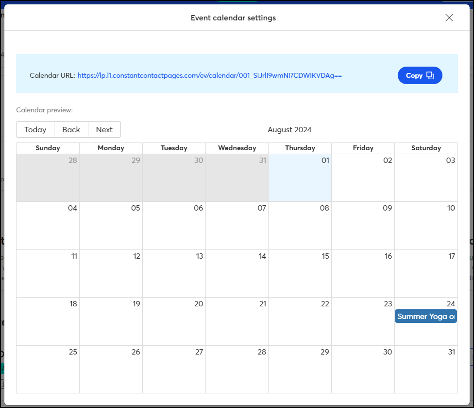 Event calendar settings