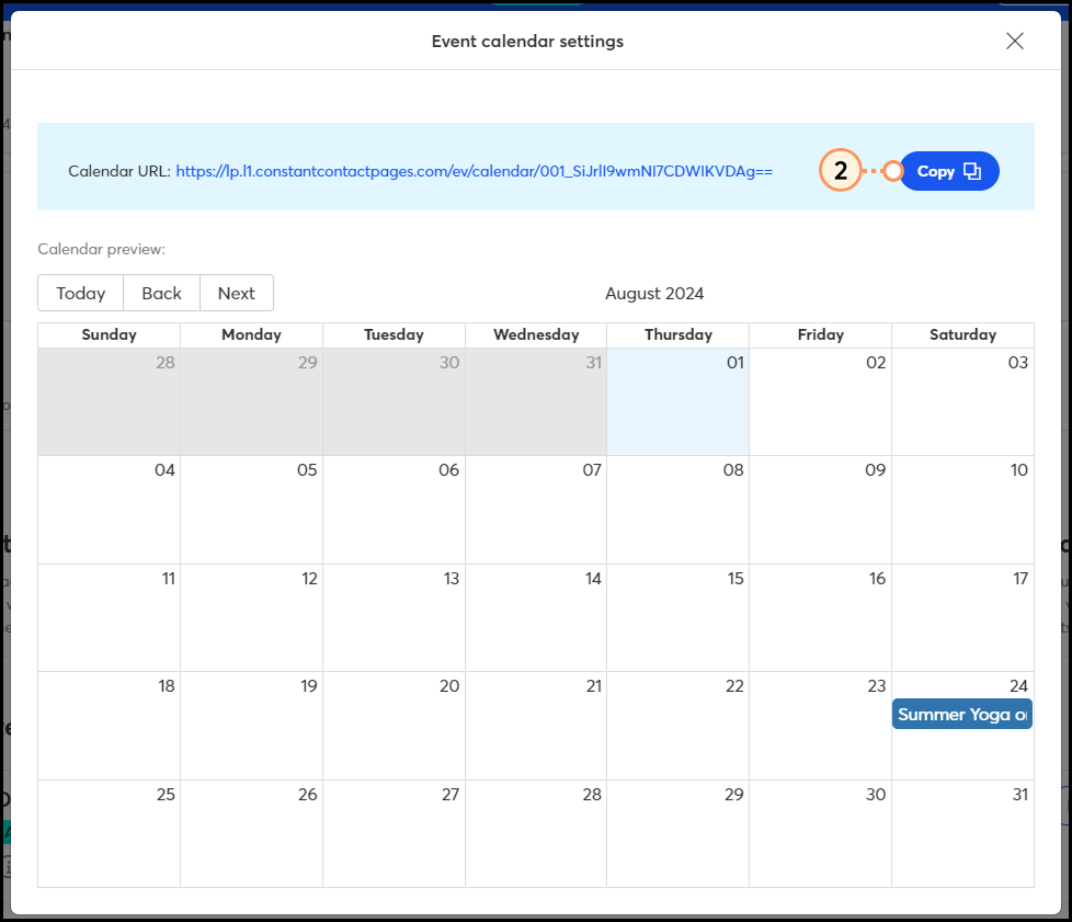 Copy event calendar URL
