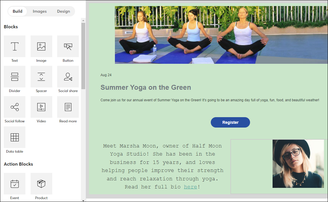 Event landing page editor