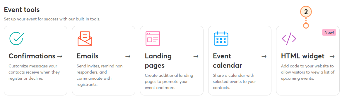Widget HTML de herramientas de eventos