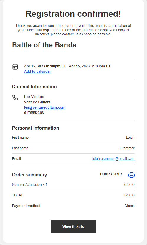 Events V2 Confirmation Email
