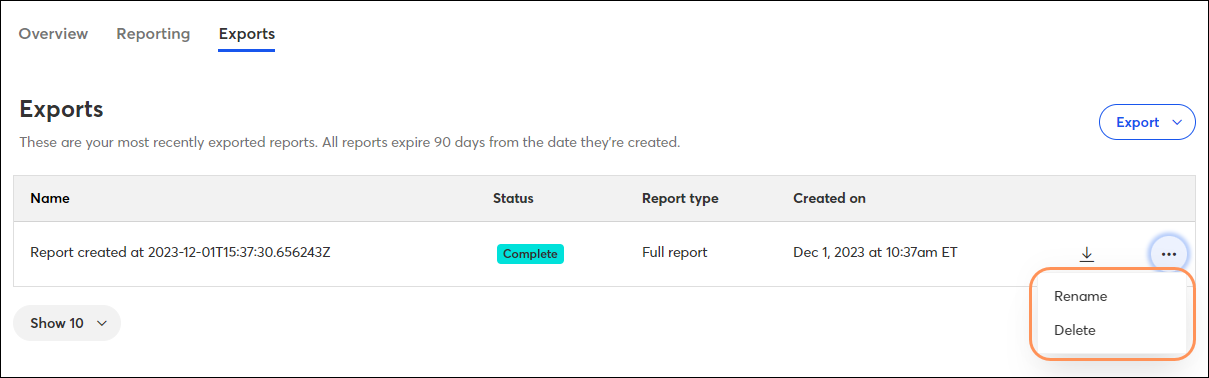 Rename or delete an exported report